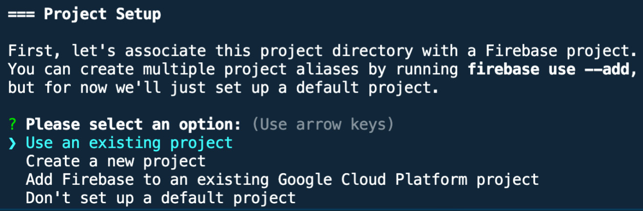 Figure 9.15 – Setting up the Firebase CLI project  