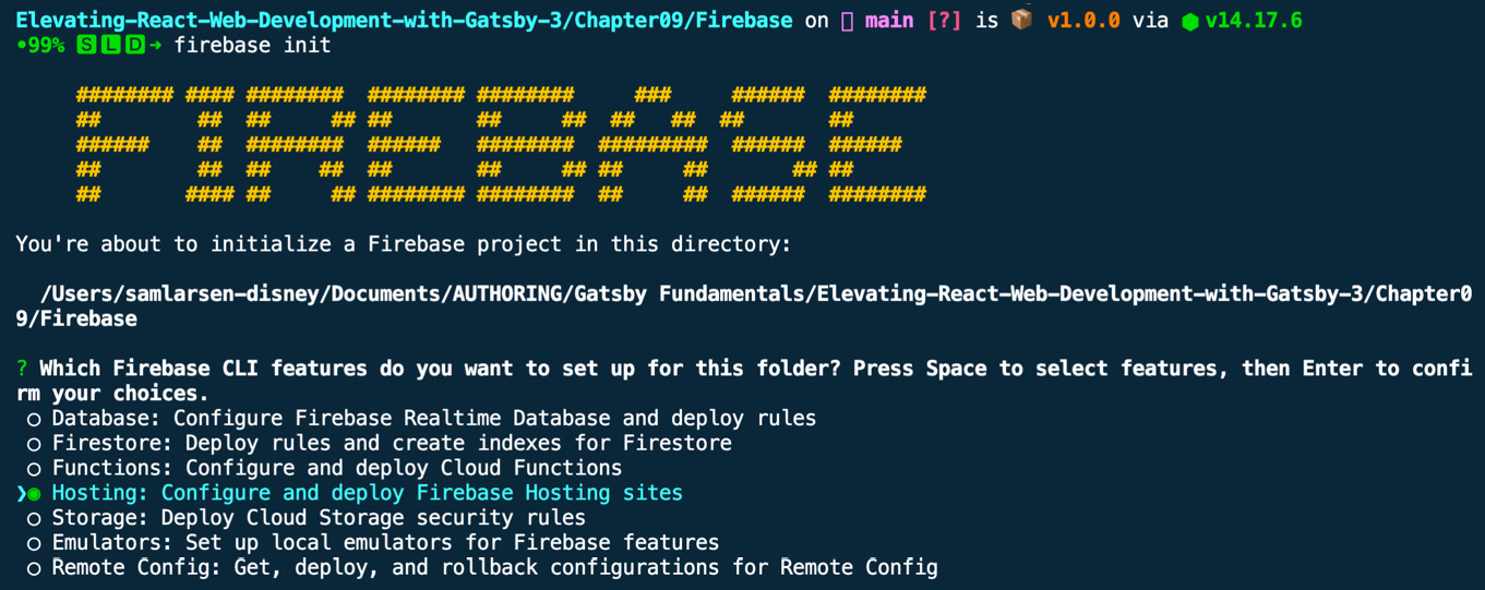 Figure 9.14 – Firebase CLI project initialization 
