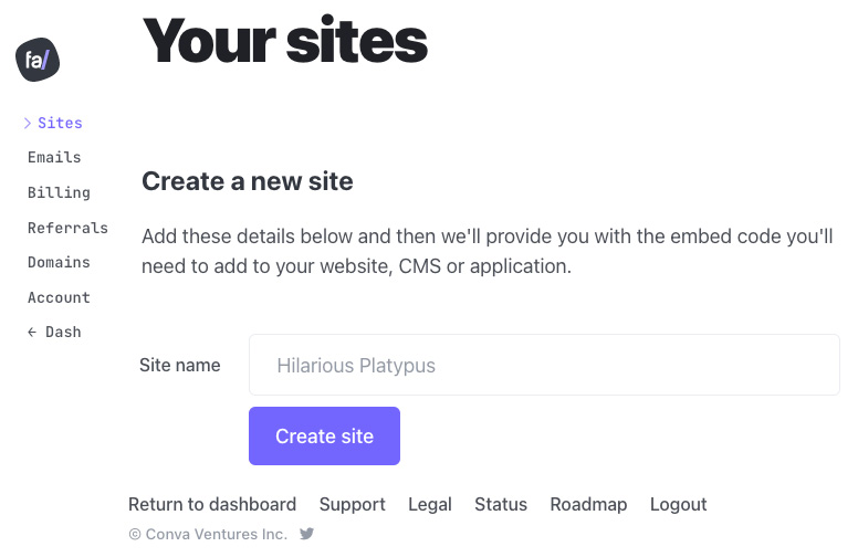 Figure 8.5 – Fathom dashboard 