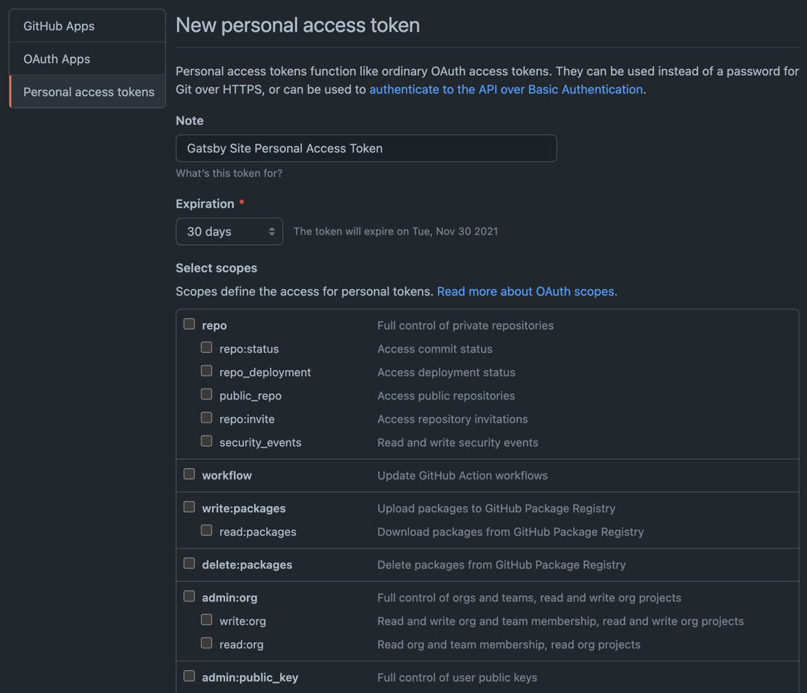 Figure 10.1 – GitHub personal access token generation 