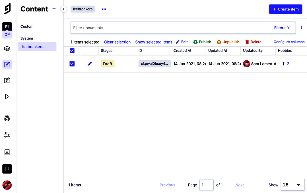 Figure 3.5 – GraphCMS content and its draft status 