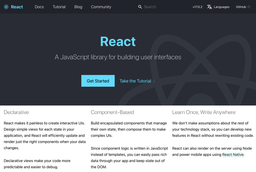 Figure 1.1 – The React documentation website  