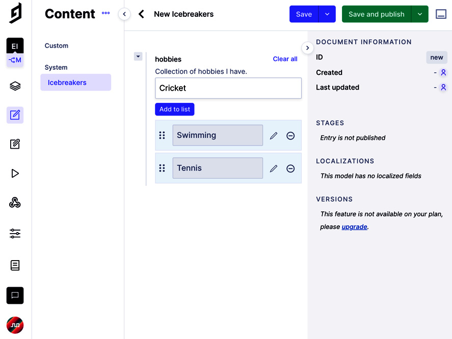 Figure 3.4 – Populating content in GraphCMS  