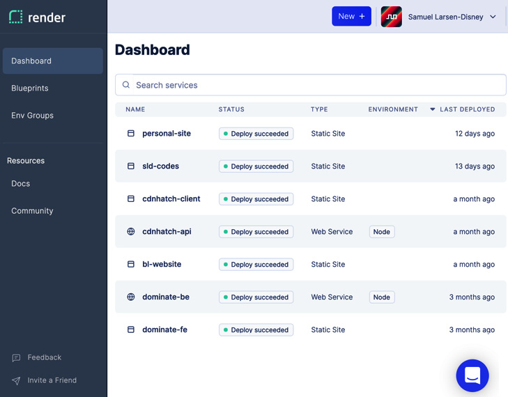 Figure 9.8 – The Render site dashboard 