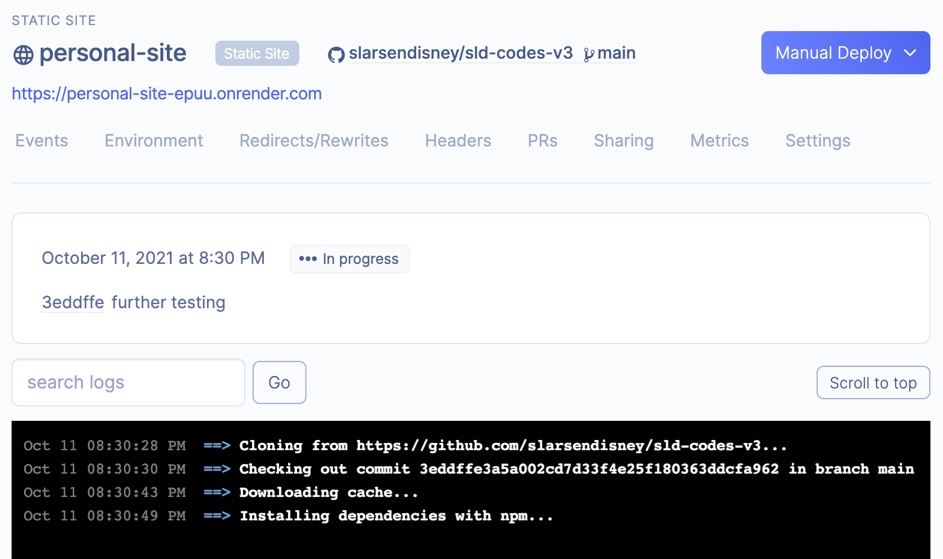 Figure 9.11 – The Render site dashboard 