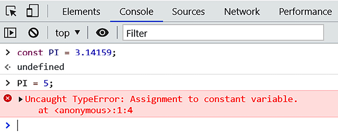 Figure 7.4 – Assignment to constant variable 