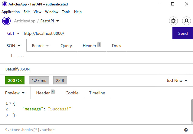 Figure 3.1 – Testing the root endpoint with Insomnia 