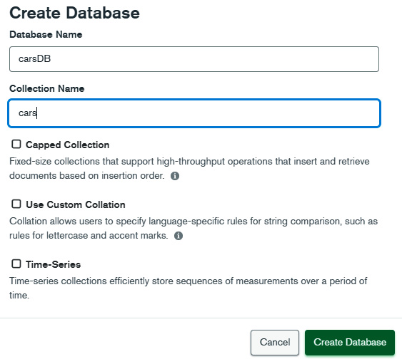 Figure 2.16 – The Create Database screen 