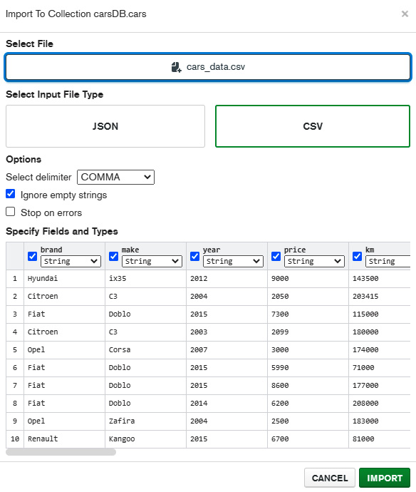 Figure 2.18 – The screen for selecting the file to be imported  