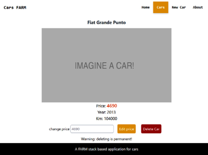 Figure 6.3 – The single car page with update and delete buttons  