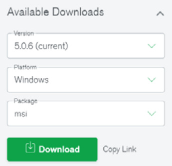Figure 2.1 – Selecting the latest Windows 64-bit installer from the MongoDB download page 