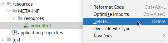 Figure 2.3 – A screenshot of IntelliJ IDEA’s Delete… context menu entry 