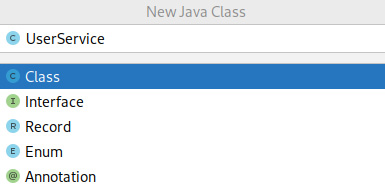 Figure 3.3 – A screenshot of the New Java Class dialog in IntelliJ 