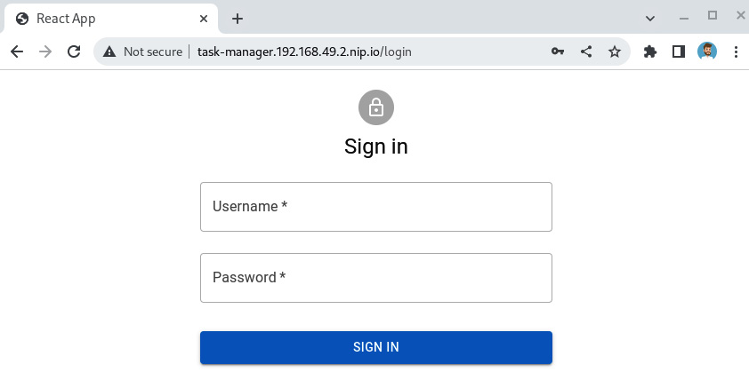 Figure 12.10 – A screenshot of a browser pointing to http://task-manager.192.168.49.2.nip.io/login 