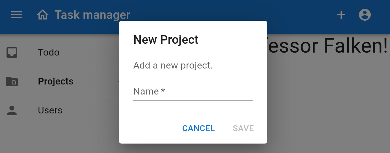 Figure 9.4 – A screenshot of the NewProjectDialog component 