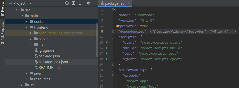 Figure 7.4 – A screenshot of IntelliJ’s UI showing the project’s directory structure and files 