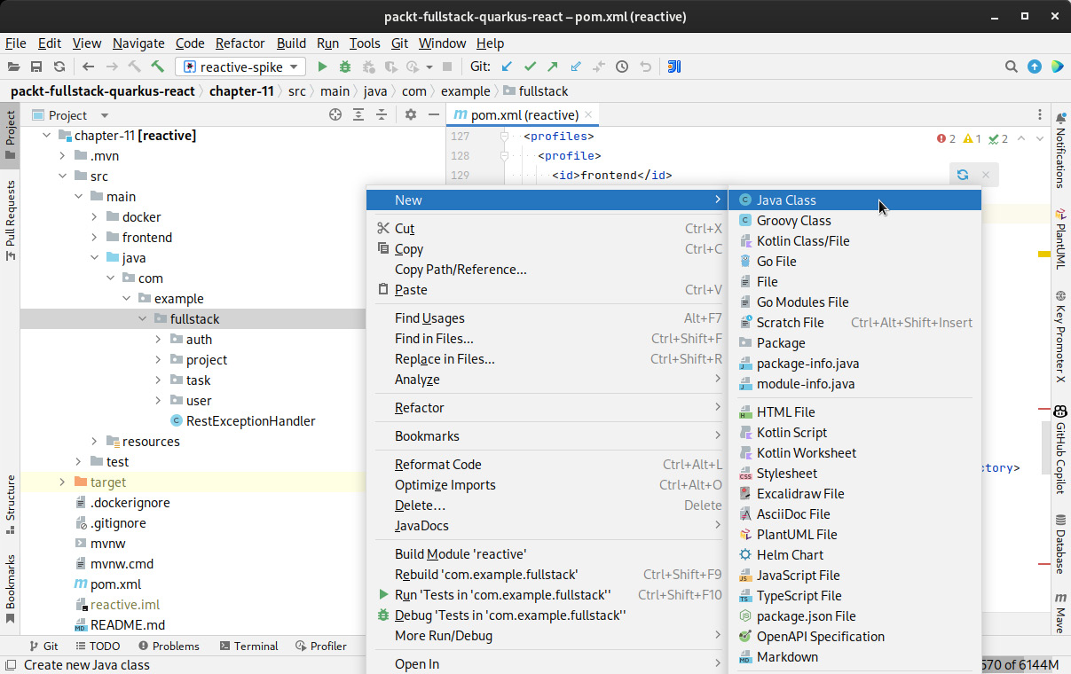 Figure 11.4 – A screenshot of IntelliJ New’s Java Class menu entry 