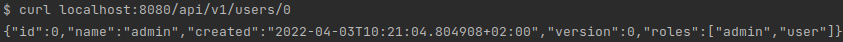 Figure 3.5 – A screenshot of the result of executing cURL to retrieve user 0 