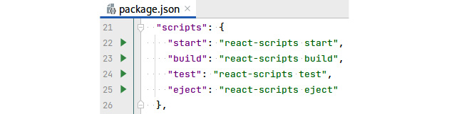 Figure 10.6 – A screenshot of the beginning of the scripts section in package.json 