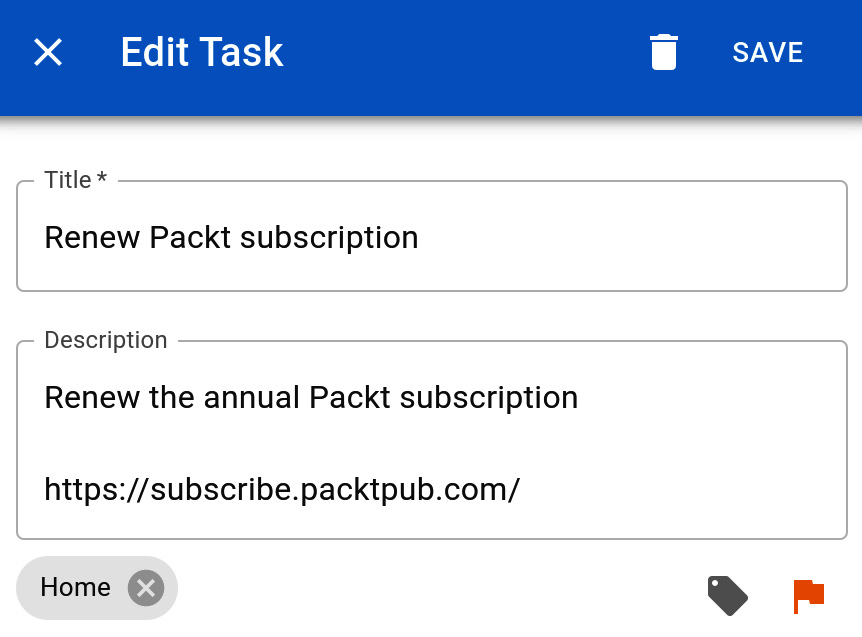 Figure 9.7 – A screenshot of the EditTask component when editing an existing task 