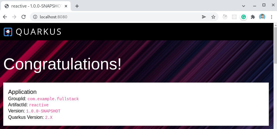 Figure 1.5 – A screenshot of a browser pointing to http://localhost:8080 