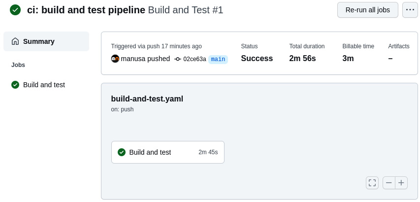 Figure 14.7 – A screenshot of the Build and test workflow run summary 
