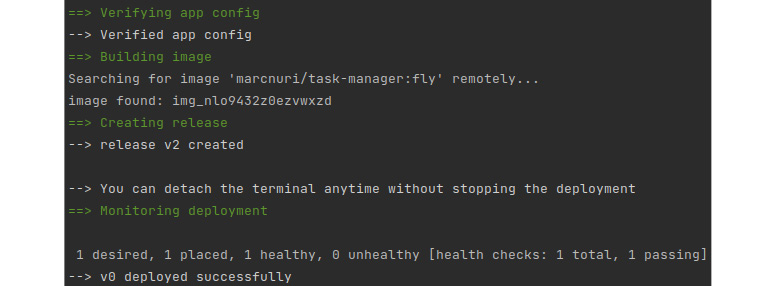 Figure 13.7 – A screenshot of the result of executing flyctl deploy