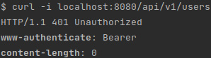 Figure 4.10 – A screenshot of the unauthorized result of executing cURL to retrieve the list of users 