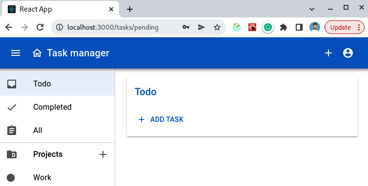 Figure 9.14 – A screenshot of a browser pointing to http://localhost:3000/tasks/pending for a regular user 
