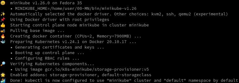 Figure 12.1 – A screenshot of the minikube start command execution log 
