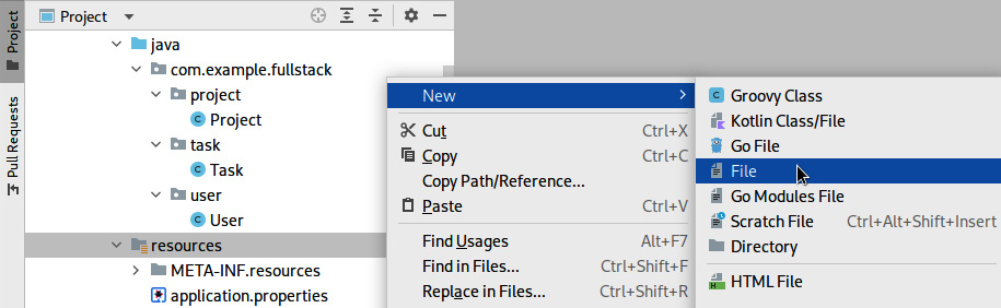 Figure 2.9 – A screenshot of the IntelliJ New | File menu entry 