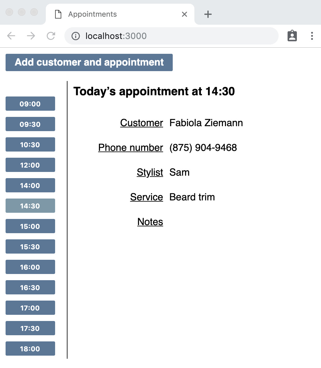 Figure 8.2 –  The app showing the new button in the top-left corner 