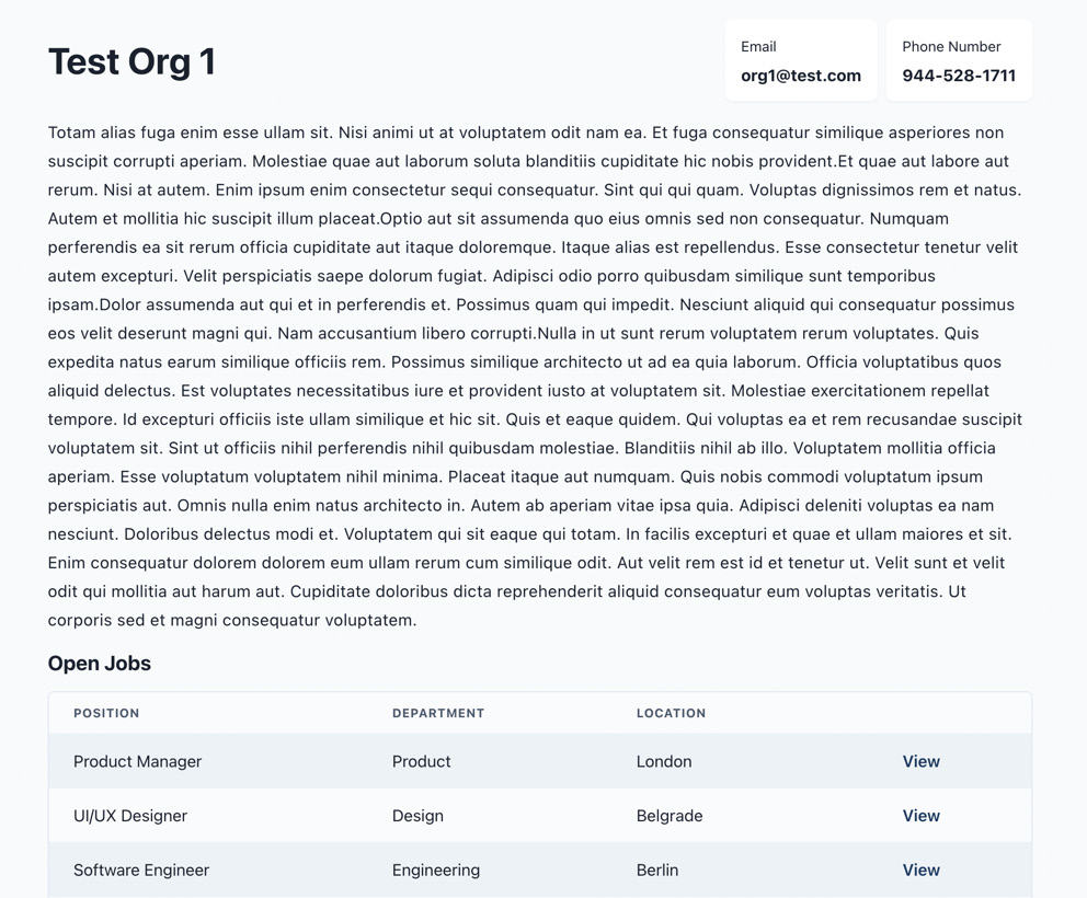 Figure 4.2 – The public organization details page 