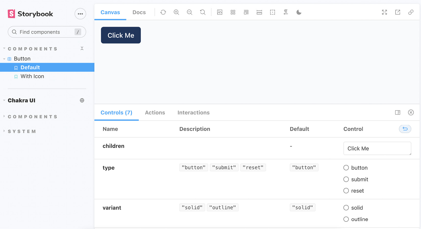 Figure 3.3 – Button component story 