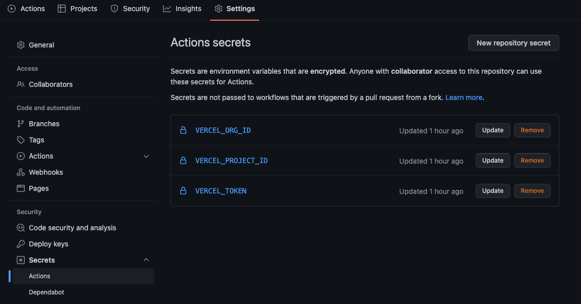 Figure 9.4 – Adding environment variables to GitHub Actions 