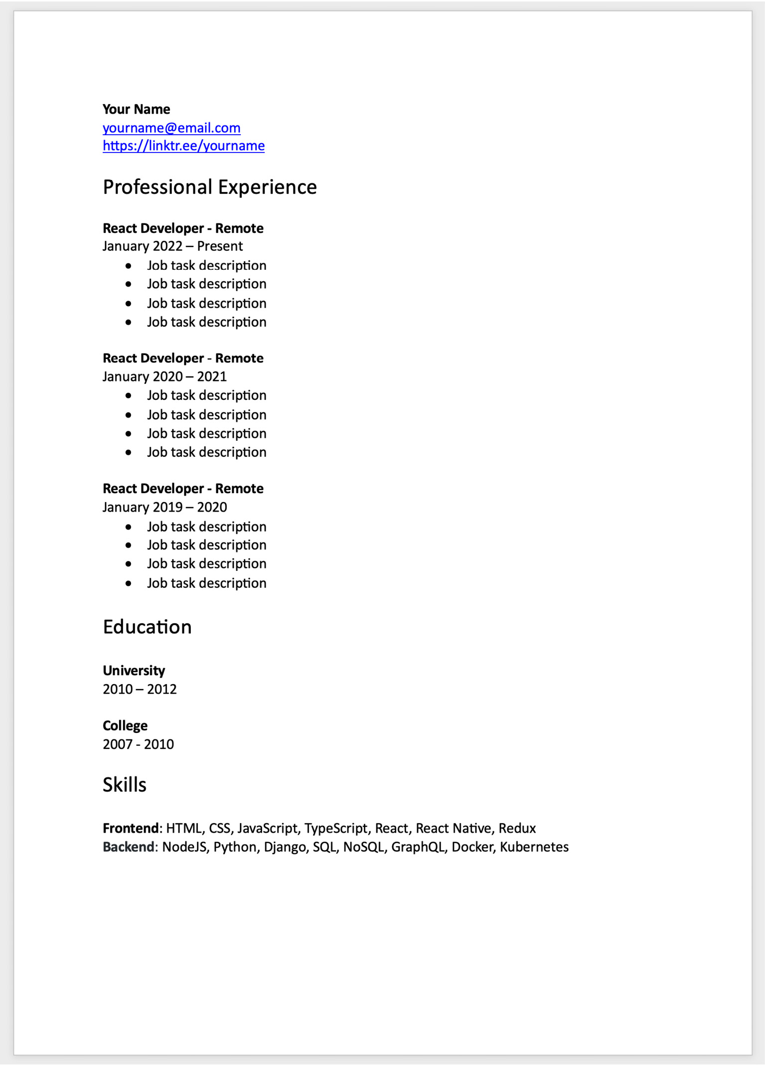 Figure 1.2: Chronological resume