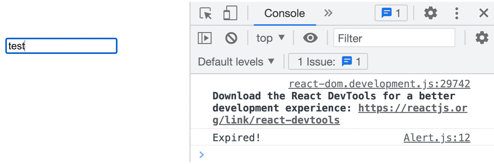 Figure 8.5: The console log does not reflect the entered value 