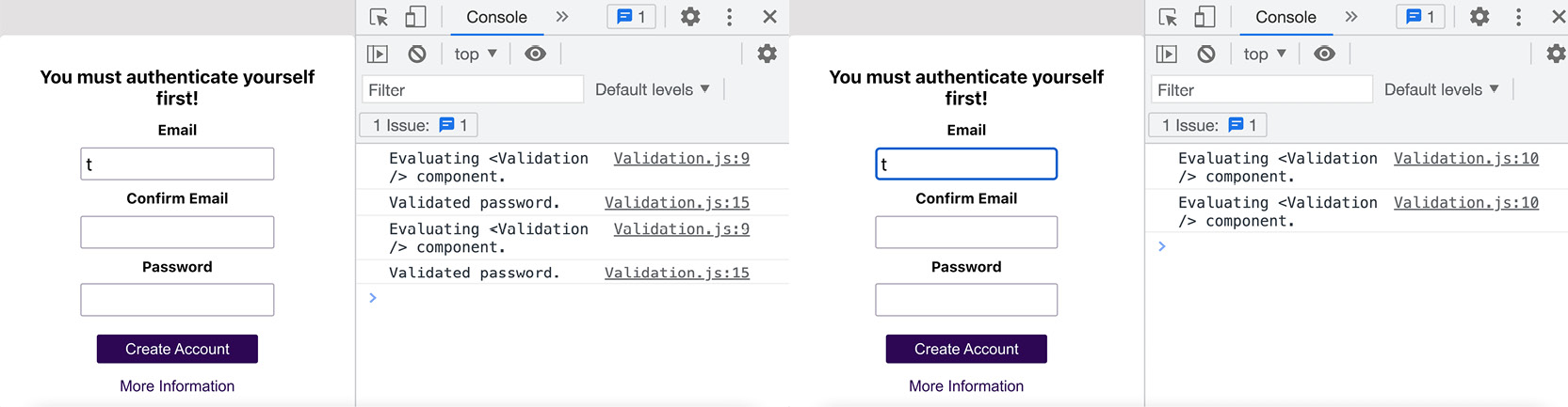 Figure 9.19: No “Validated password.” output in the console 