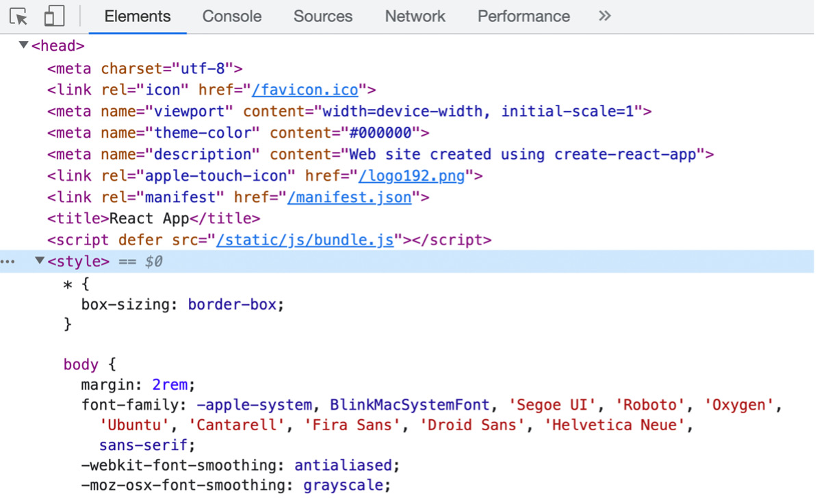Figure 6.2: The injected CSS <style> can be found in the DOM at runtime 
