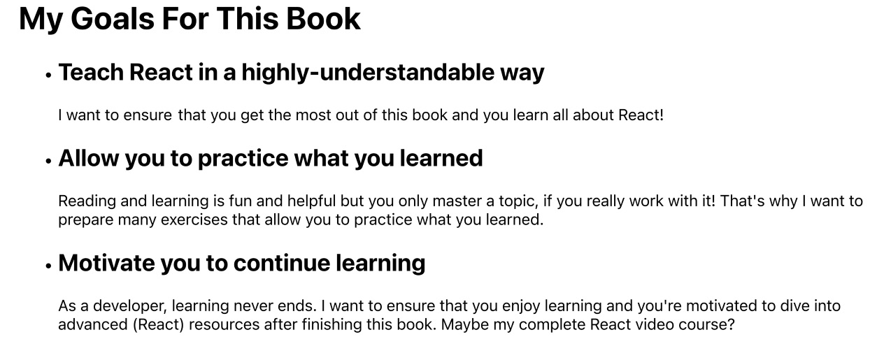 Figure 2.3: The final page output, showing a list of goals. 