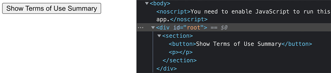 Figure 5.2: An empty paragraph element is rendered as part of the DOM 
