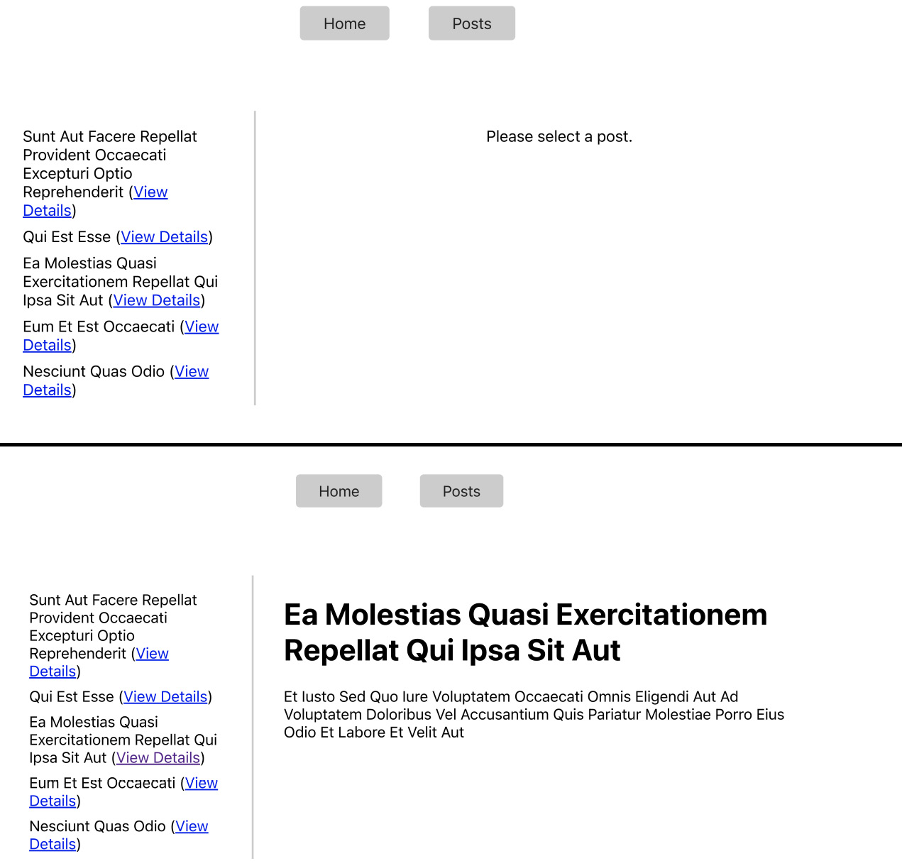 Figure 13.3: The same layout and data are used for different child routes 