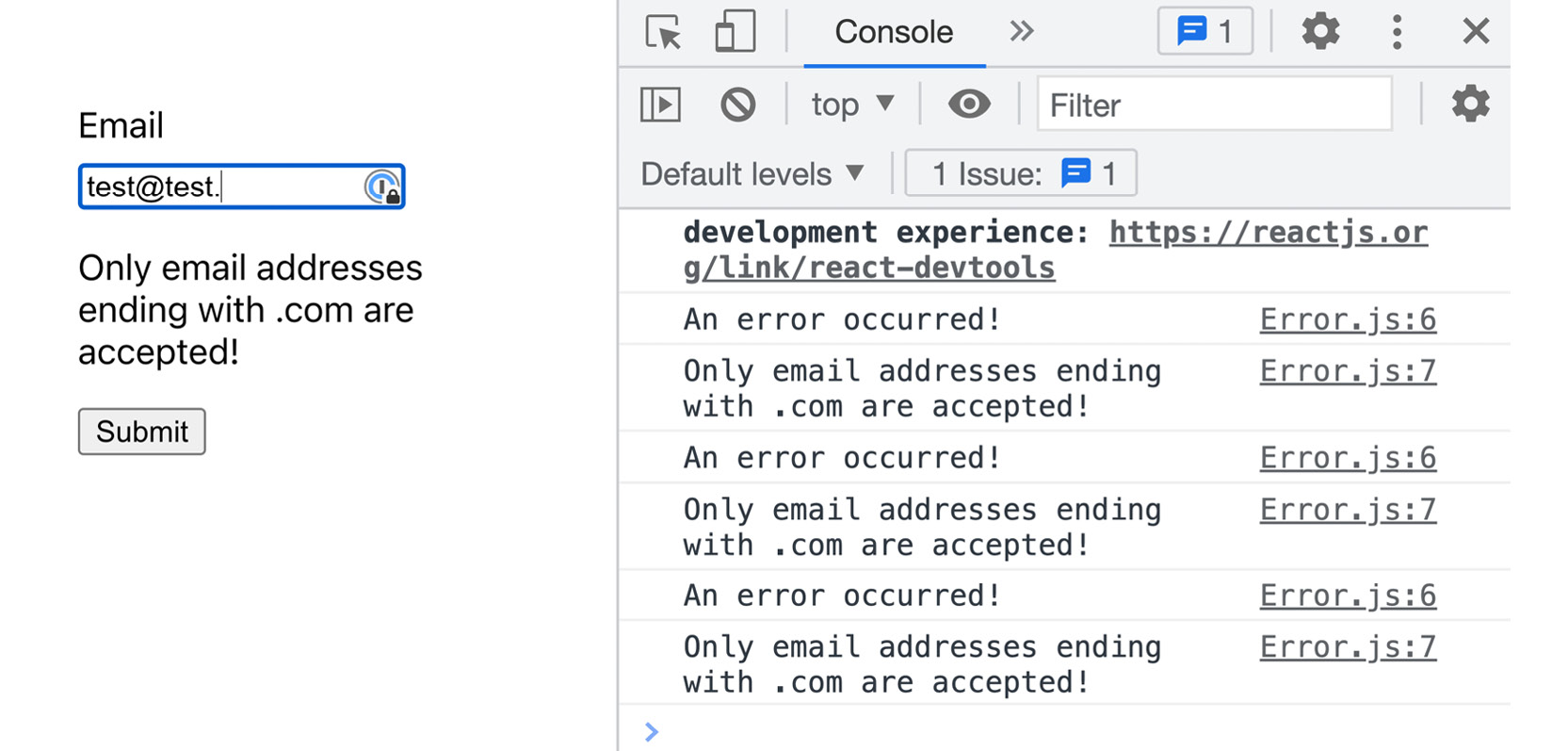 Figure 8.7: A new error message is logged for every keystroke 