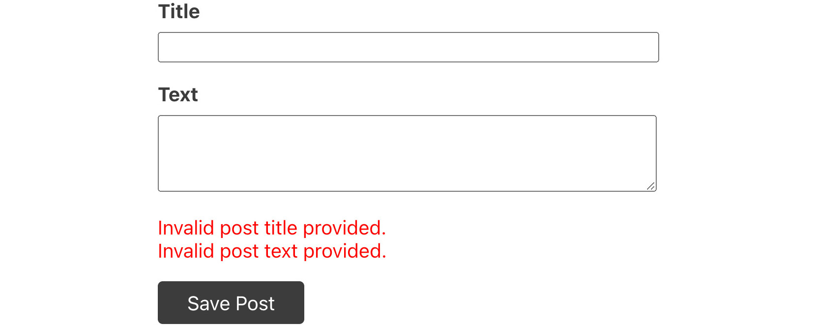 Figure 13.4: Validation errors are output below the input fields 