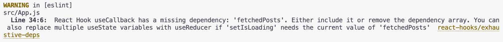 Figure 10.4: A warning about the missing dependency is output in the terminal 