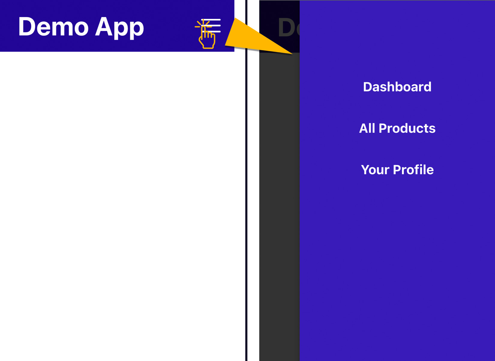 Figure 7.9: A click on the menu button opens the side drawer 