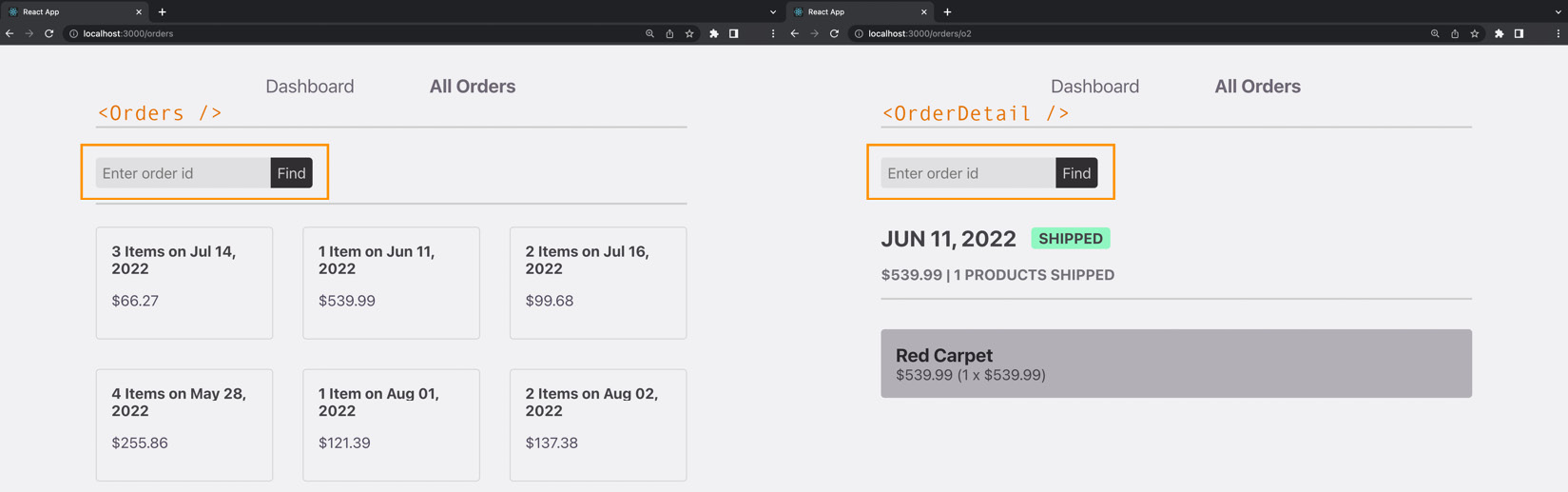 Figure 12.11: Both components have a shared order-specific user interface element 