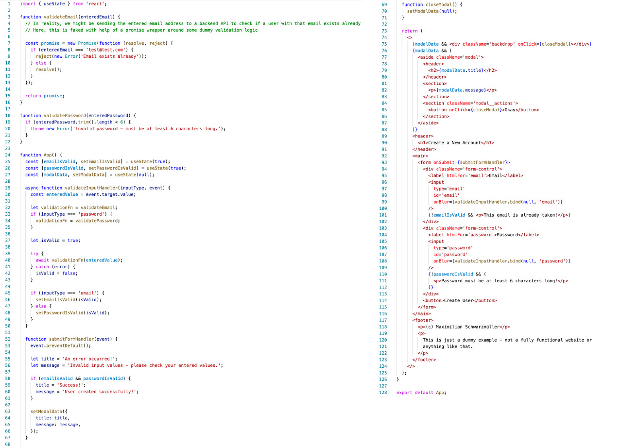 Figure 1.2. The code snippet from before, now implemented via React. 