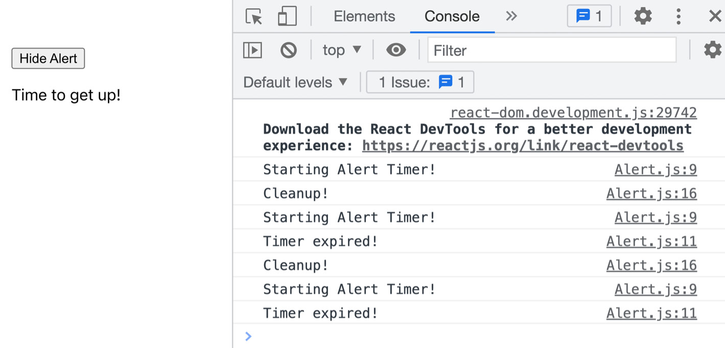 Figure 8.4: The cleanup function is executed before the effect runs again 