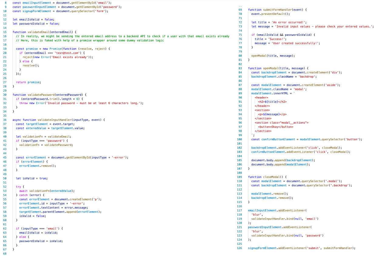 Figure 1.1. An example JavaScript code file that contains over 100 lines  of code for a fairly trivial user interface  
